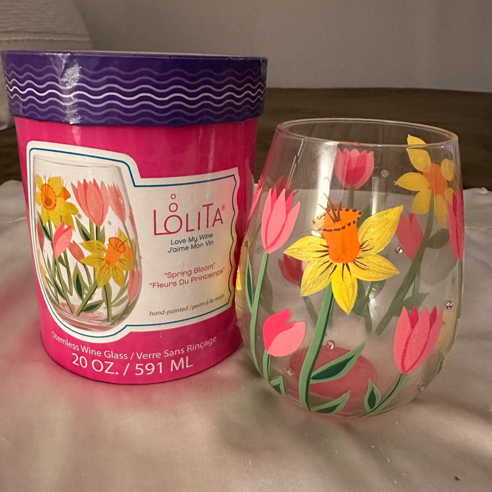 NIB Lolita Spring Bloom Stemless Wine Glass